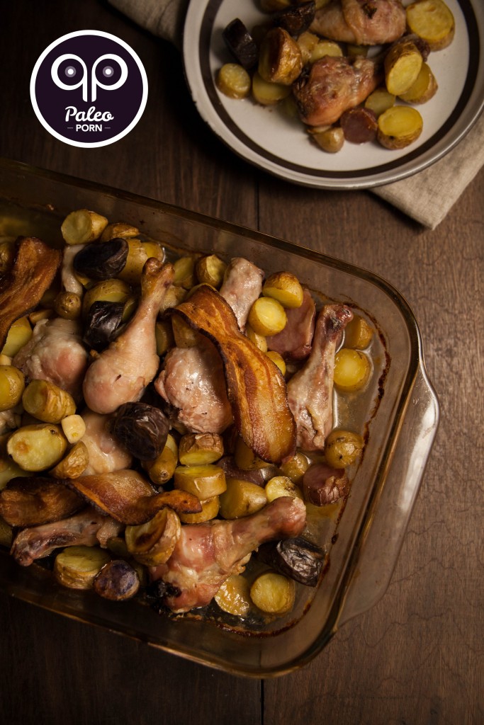 Paleo Chicken Legs and Finger Potatoes with Bacon