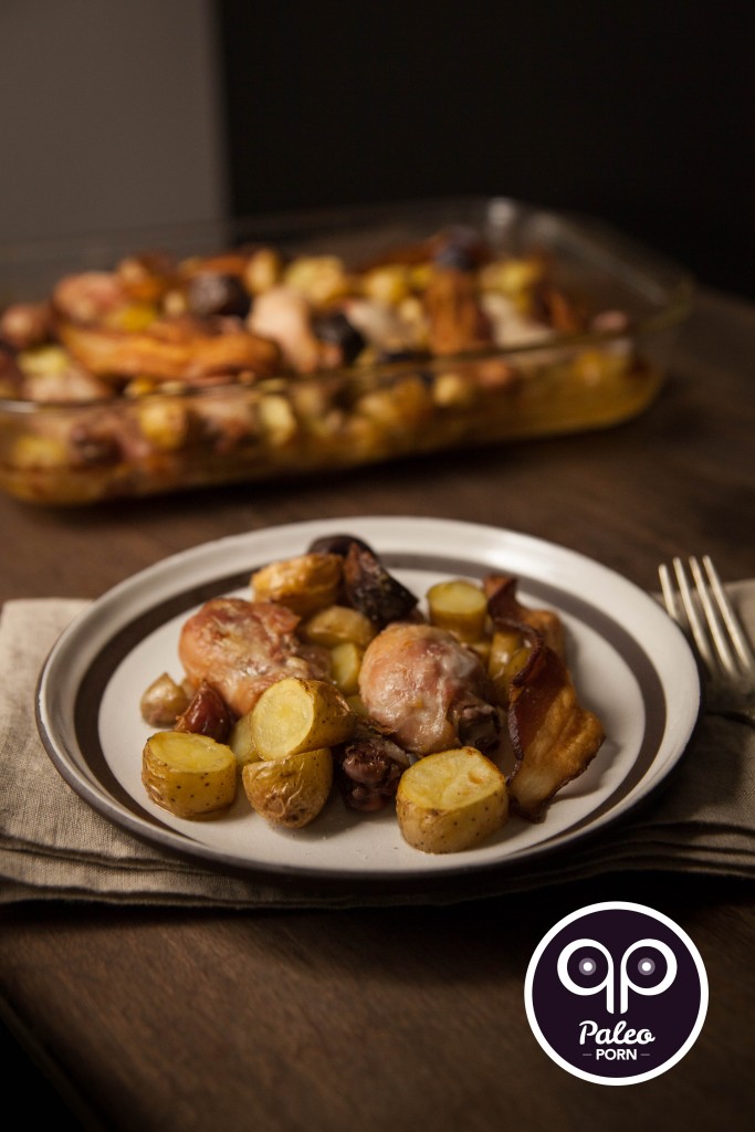 Paleo Chicken Legs and Finger Potatoes with Bacon