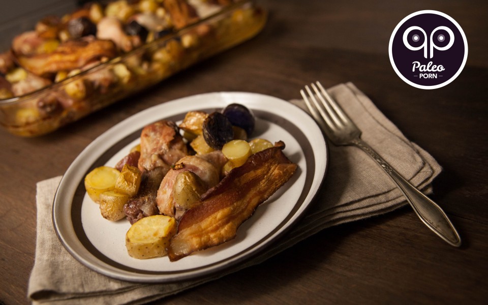Paleo Recipe Paleo Chicken Legs and Finger Potatoes with Bacon