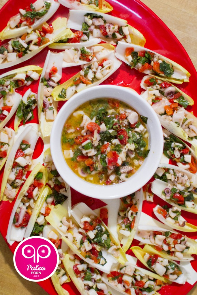 Belgian Endive Stuffed with Marinated Calamari