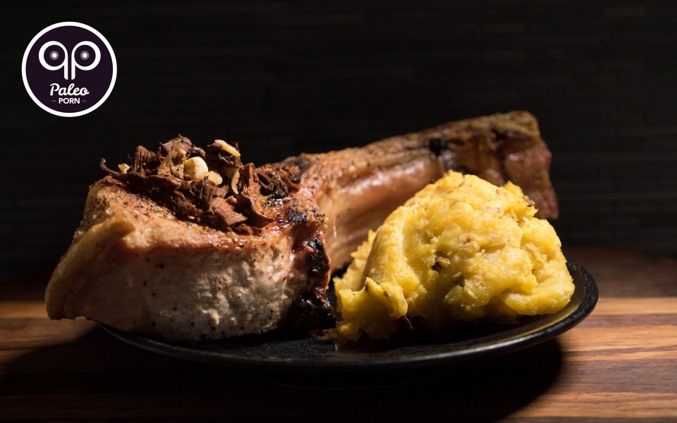 Paleo Recipe Garlic Mushroom Tomahawk Pork Chops
