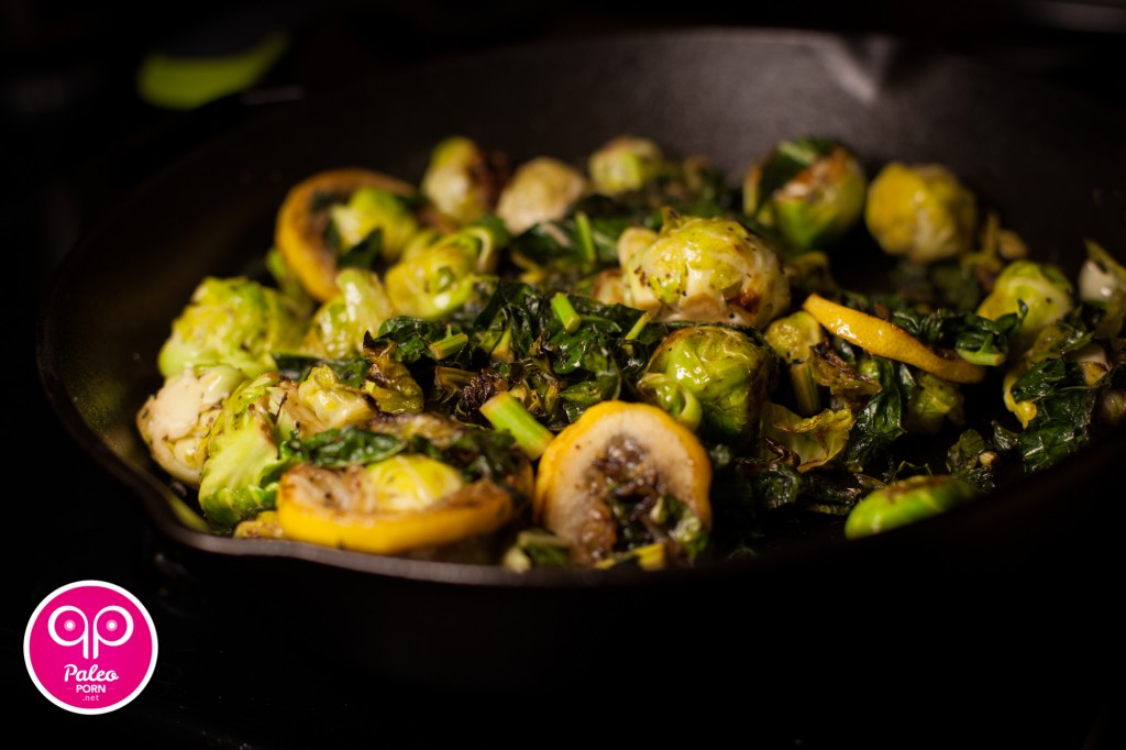 Pan Fried Lemon, Brussels Sprouts and Chard