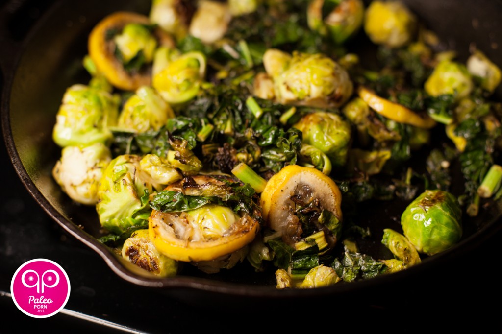 Pan Fried Lemon, Brussels Sprouts and Chard