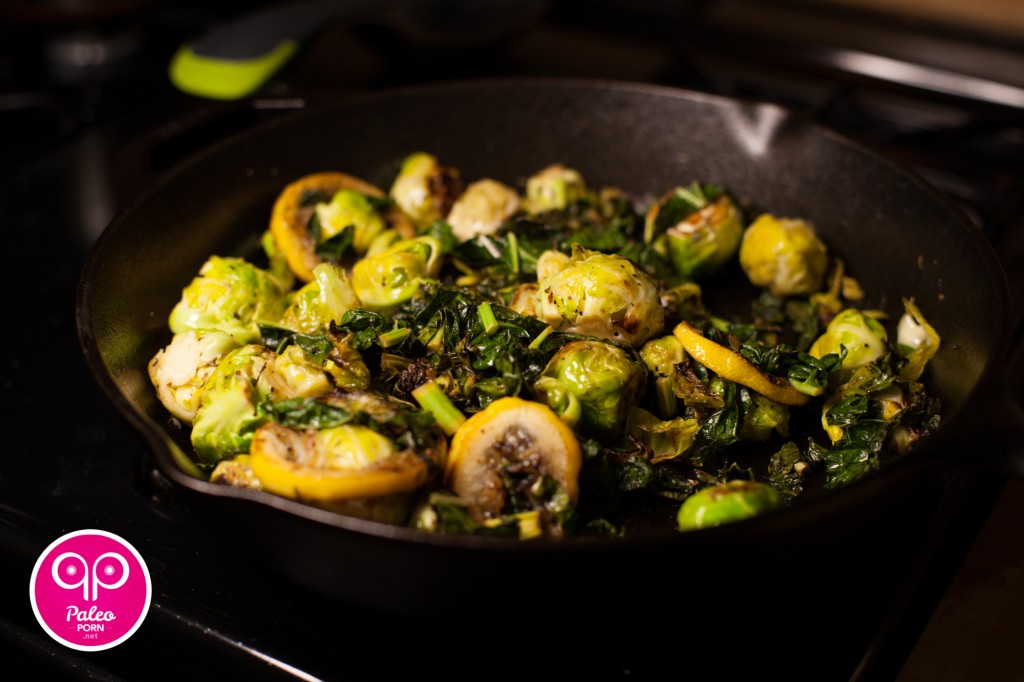 Pan Fried Lemon, Brussels Sprouts and Chard