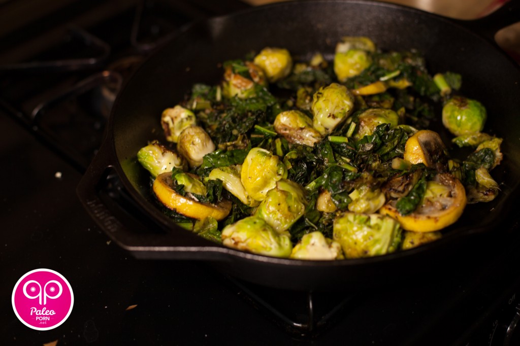 Pan Fried Lemon, Brussels Sprouts and Chard