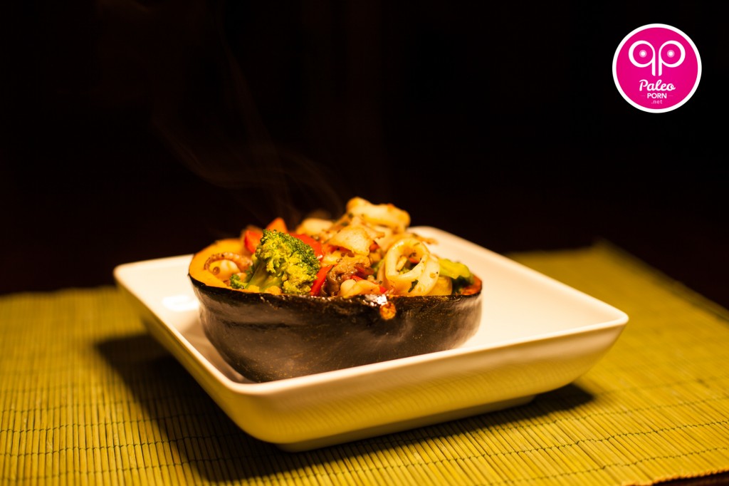 Squid Stir Fry Paleo Squash Bowl