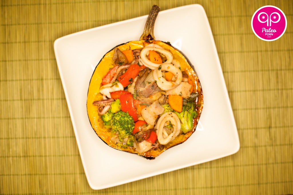 Squid Stir Fry Paleo Squash Bowl