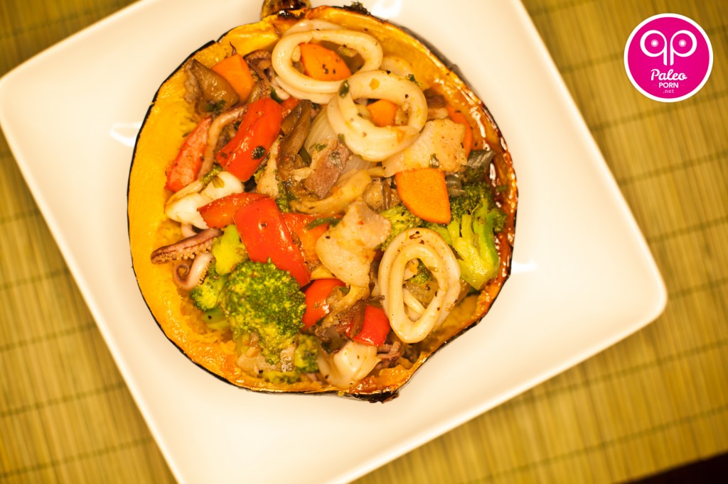 Squid Stir Fry Paleo Squash Bowl