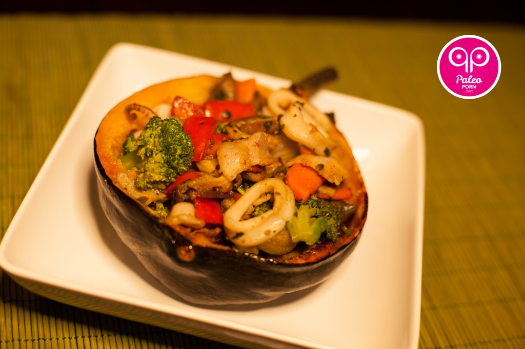 Squid Stir Fry Paleo Squash Bowl
