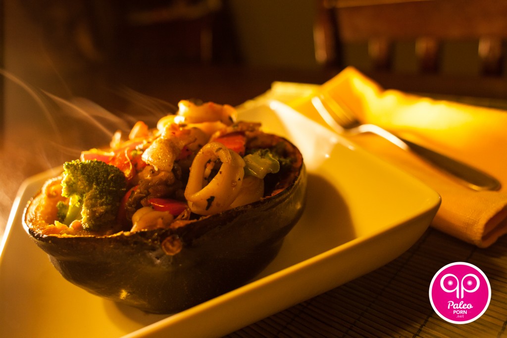 Squid Stir Fry Paleo Squash Bowl