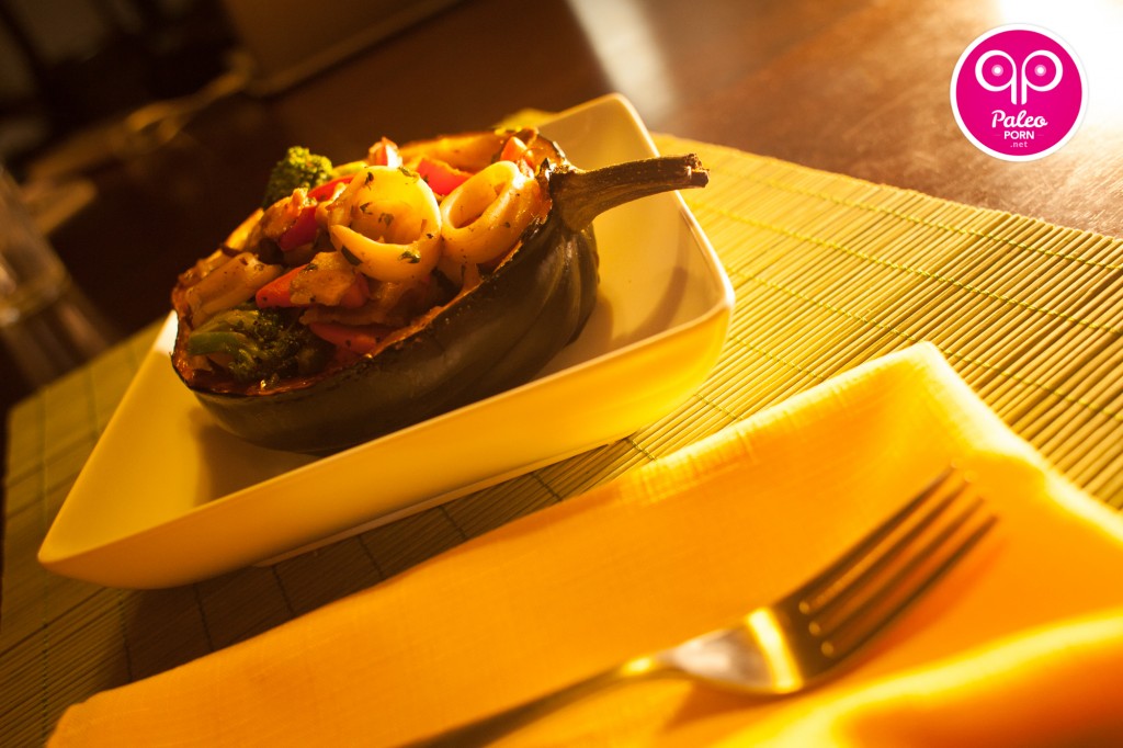 Squid Stir Fry Paleo Squash Bowl