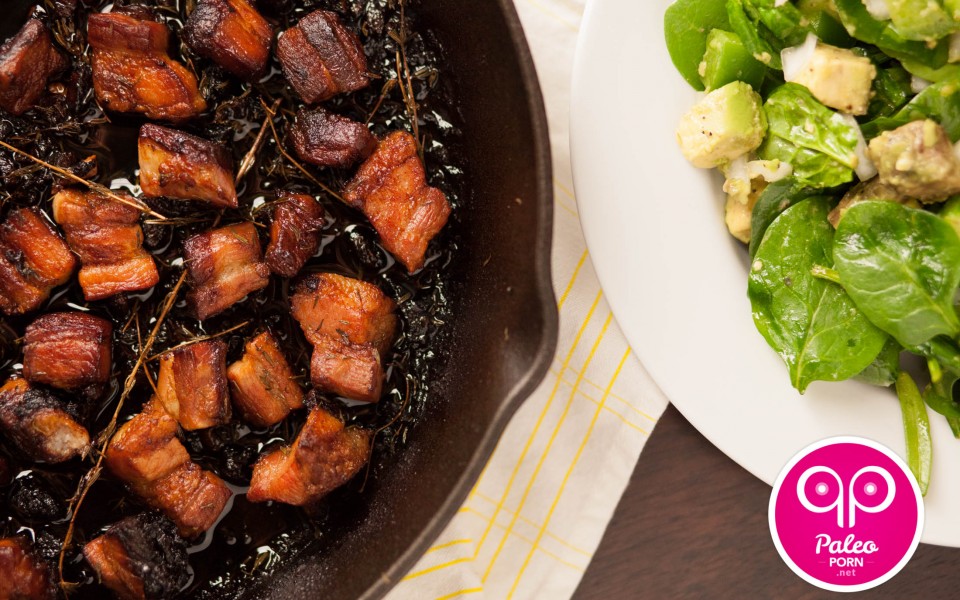 Spinach Salad with Paleo Rillon (Pork Belly)