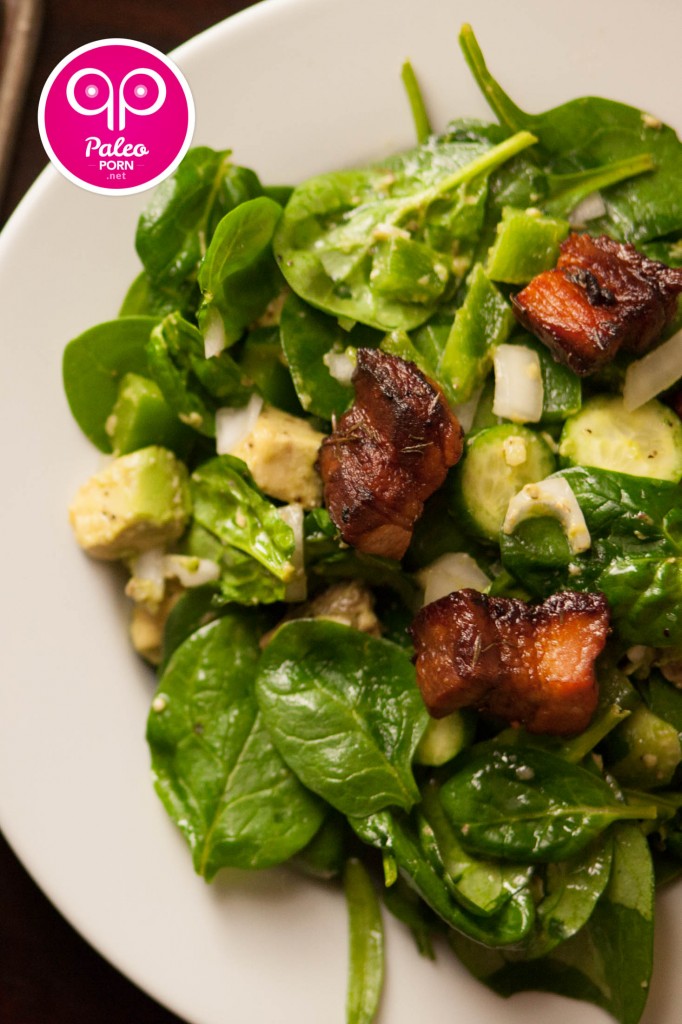 Spinach Salad with Paleo Rillon (Pork Belly)