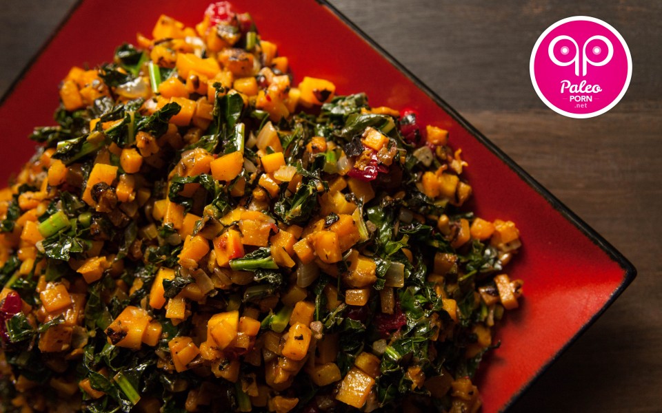 Paleo Recipe Lacinto Kale and Squash Salad with Cranberries