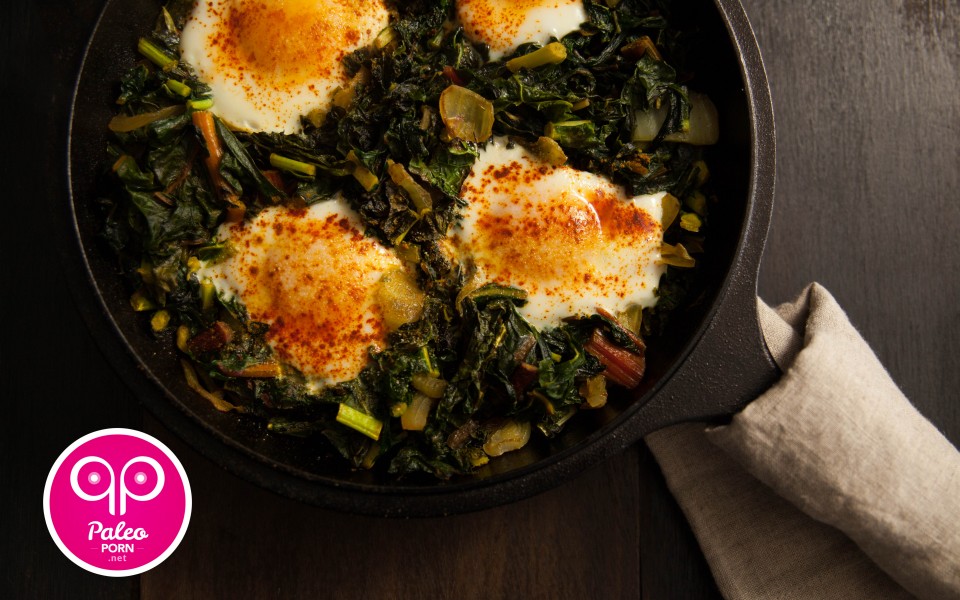 Paleo Recipe Paleo Breakfast Sautéed Greens and Nested Eggs
