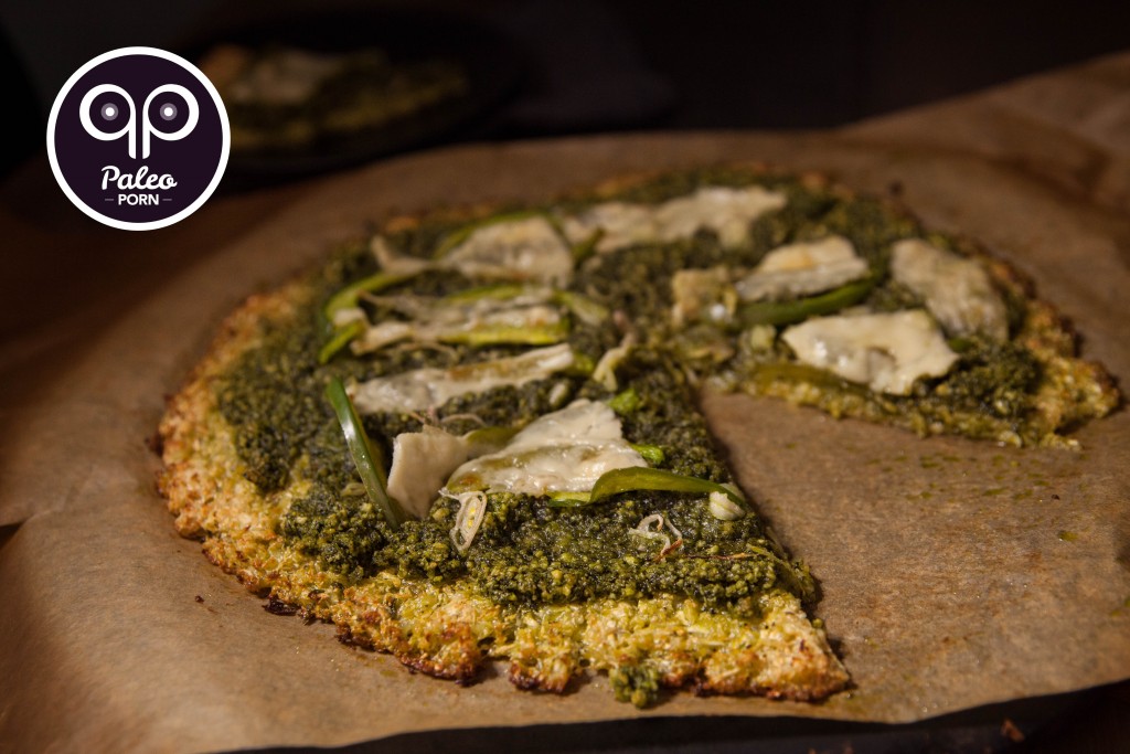 Paleo Cauliflower Pizza Crust with Pesto