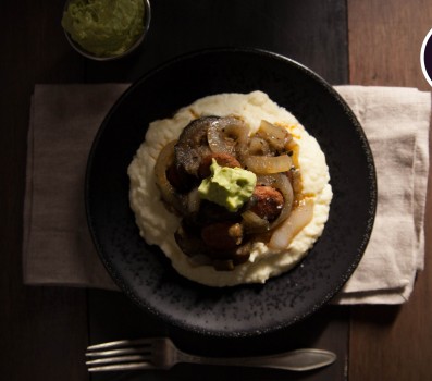 Paleo Recipe Paleo Eggplant Chorizo Stir Fry with Avocado Crema