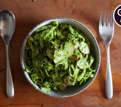 Paleo Recipe Brazil Nut Pesto Fettuccine with Radish