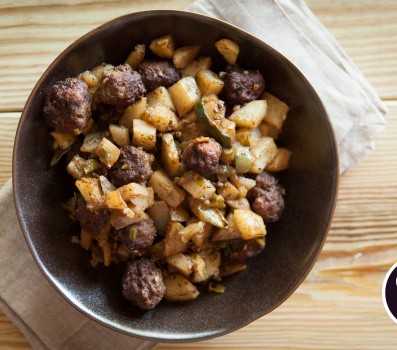 Paleo Recipe Potato and Patty Pan Squash Casserole with Meatballs