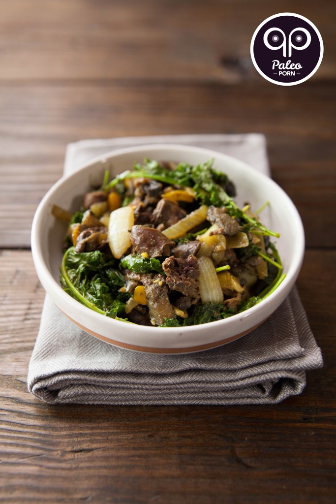 Sautéed Kale & Chicken Hearts